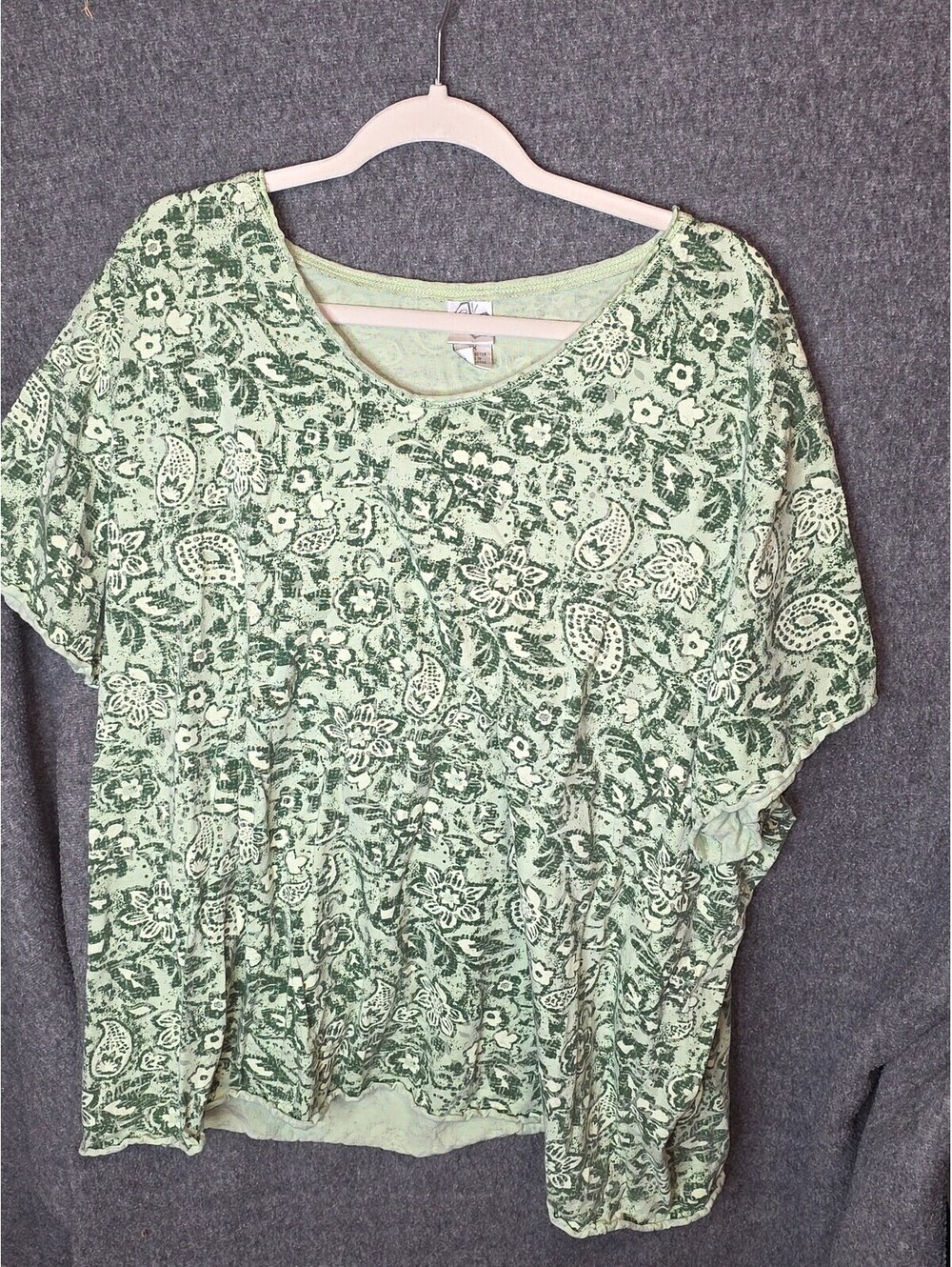 Green Floral Pattern Cotton T-Shirt Size 4X
